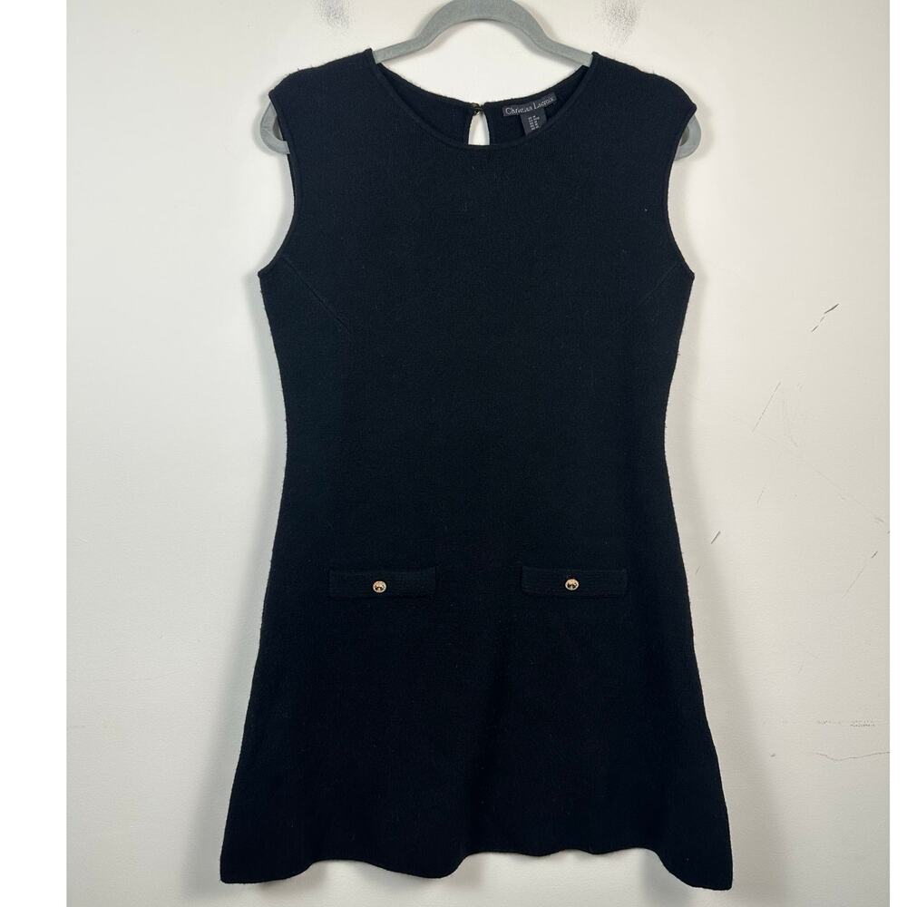 Christian Lacroix Sweater Dress Women Medium Black NWT Wool Blend Gold Button